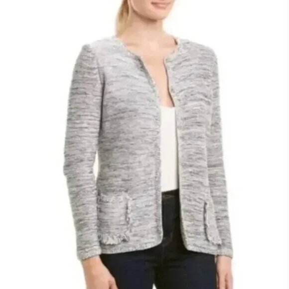 J. McLaughlin Knit Fringe Shacket, Marled Grey - XS - Picture 1 of 14